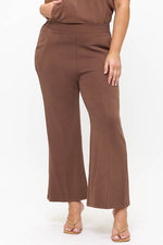 Plus Size Mocha Brown Cropped Modal Scuba Relaxed Fit Pants with Pockets 