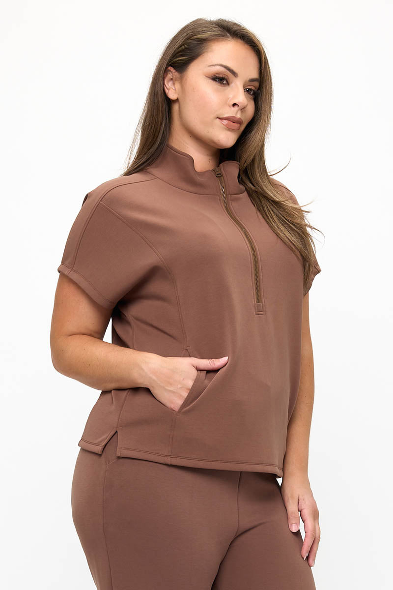 Plus Size Comfort Drape Half Zip Top