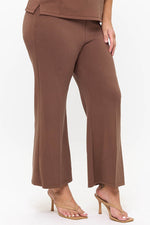 Plus Size Mocha Brown Cropped Modal Scuba Relaxed Fit Pants with Pockets 