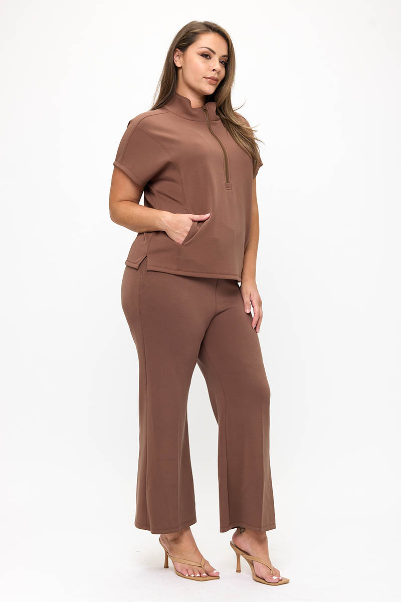Plus Size Women’s Comfort Drape Half Zip Set