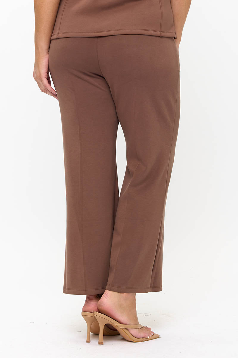 Plus Size Mocha Brown Cropped Modal Scuba Relaxed Fit Pants with Pockets 