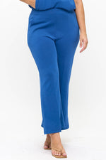 Plus Size Navy Blue Cropped Modal Scuba Relaxed Fit Pants with Pockets 