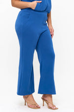 Plus Size Navy Blue Cropped Modal Scuba Relaxed Fit Pants with Pockets 