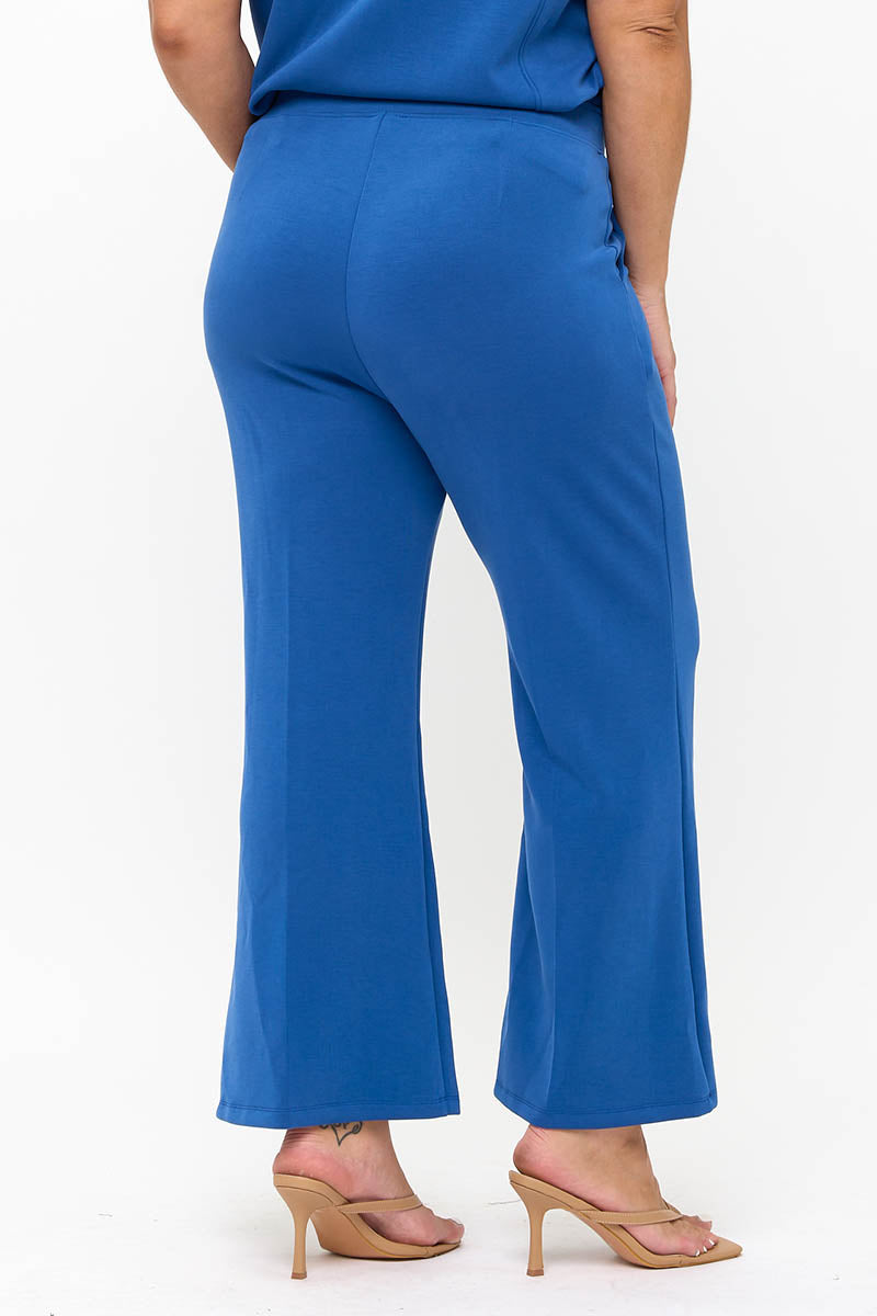 Plus Size Navy Blue Cropped Modal Scuba Relaxed Fit Pants with Pockets 