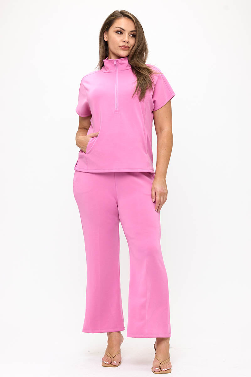 Plus Size Women’s Comfort Drape Half Zip Set