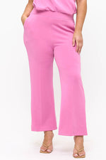 Plus Size Pink Cropped Modal Scuba Relaxed Fit Pants with Pockets 