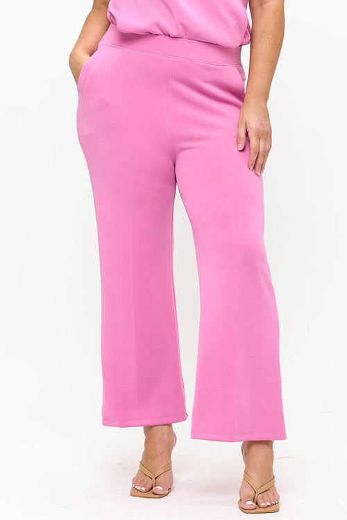 Plus Size Pink Cropped Modal Scuba Relaxed Fit Pants with Pockets 
