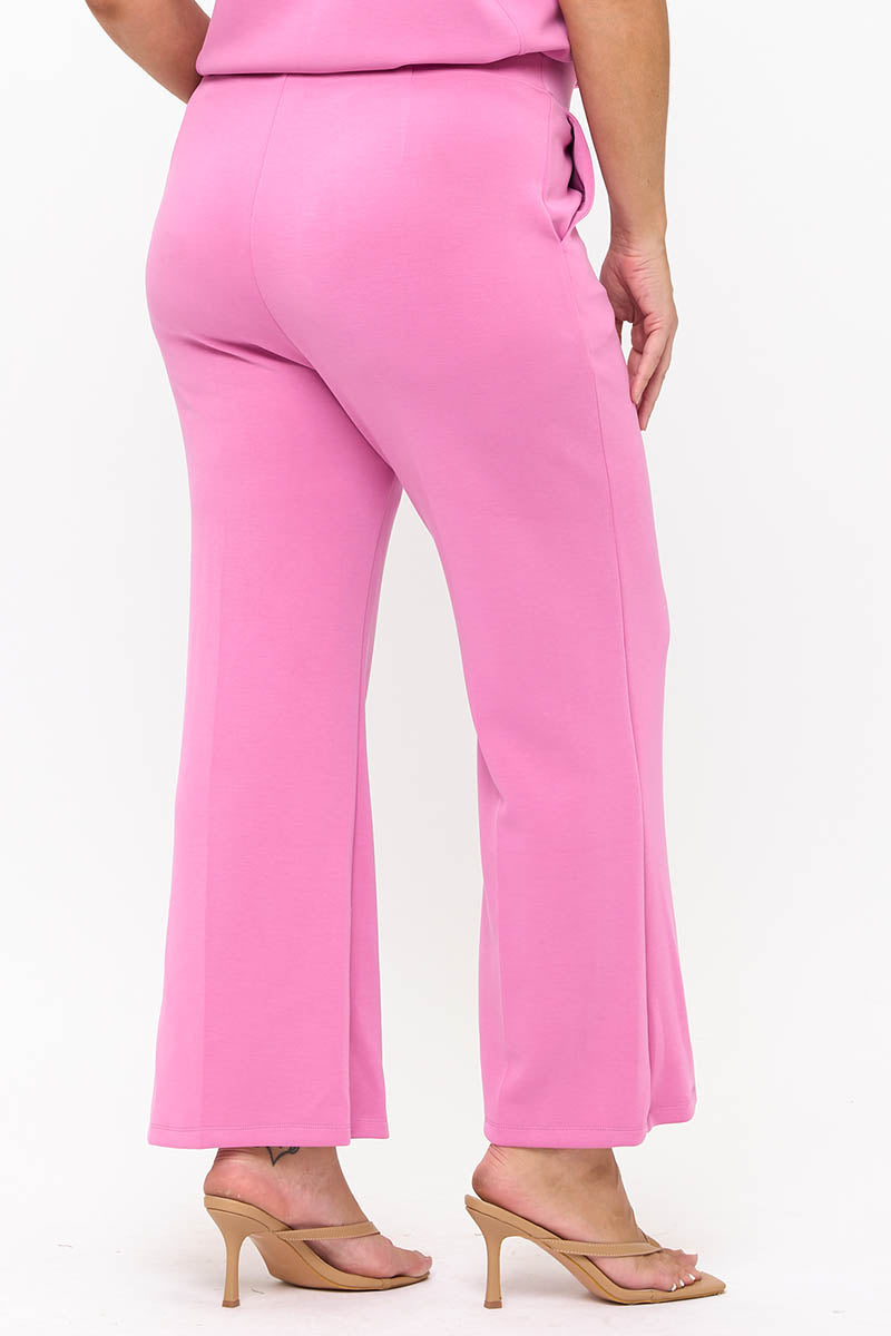 Plus Size Pink Cropped Modal Scuba Relaxed Fit Pants with Pockets 