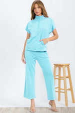 Comfort Drape Half Zip Top and Cropped Pants Loungewear Set