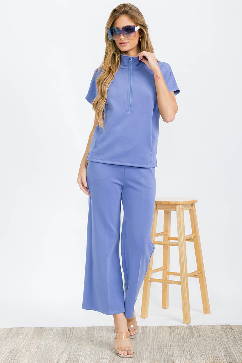 Comfort Drape Half Zip Top and Cropped Pants Loungewear Set