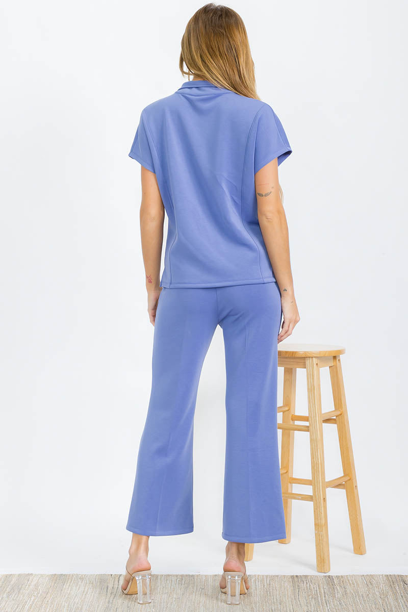 Comfort Drape Half Zip Top and Cropped Pants Loungewear Set