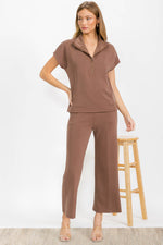 Comfort Drape Half Zip Top and Cropped Pants Loungewear Set