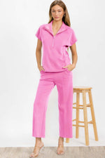 Comfort Drape Half Zip Top and Cropped Pants Loungewear Set