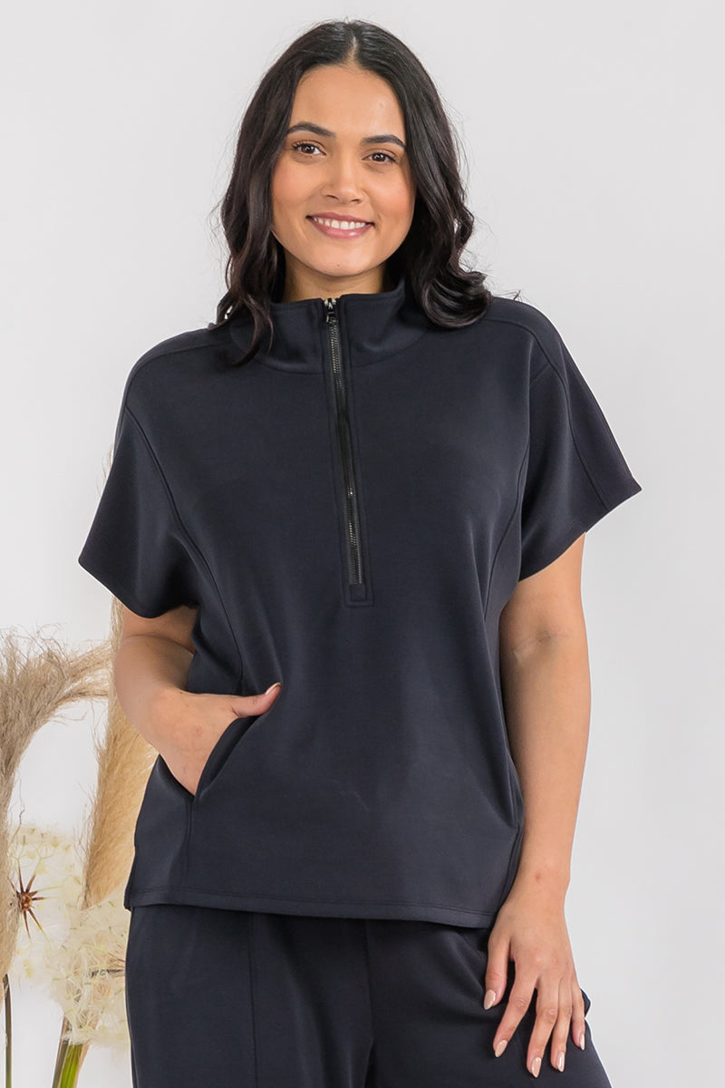 Plus Size Comfort Drape Half Zip Top