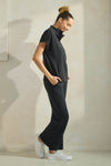 Comfort Drape Half Zip Top and Cropped Pants Loungewear Set