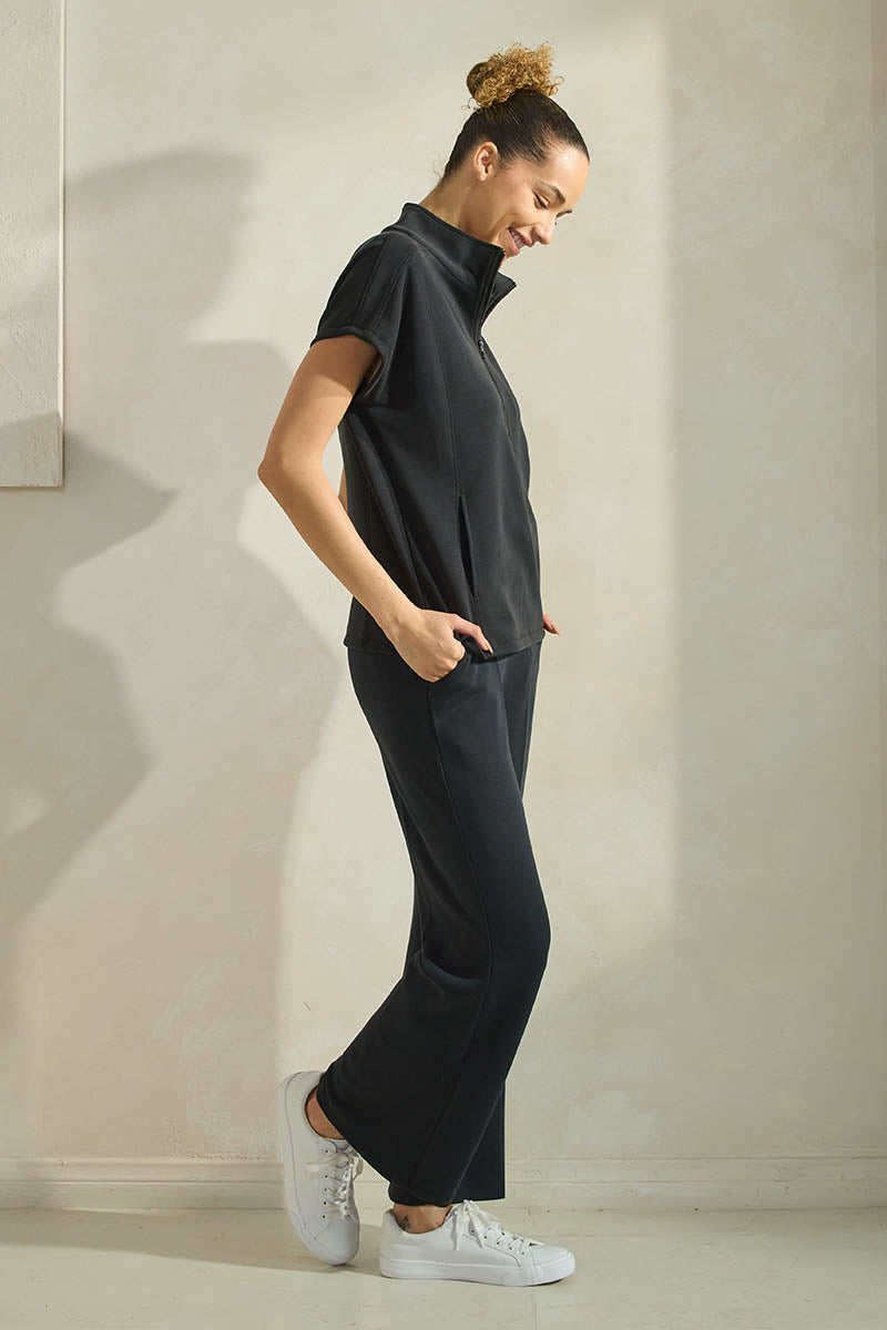 Comfort Drape Half Zip Top and Cropped Pants Loungewear Set