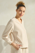 Ivory V Neck Relaxed Fit Long Sleeved Corduroy Top 