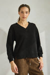 Relaxed Fit V-Neck Corduroy Long Sleeve Top