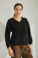 Relaxed Fit V-Neck Corduroy Long Sleeve Top