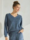 Denim V Neck Relaxed Fit Long Sleeved Corduroy Top 