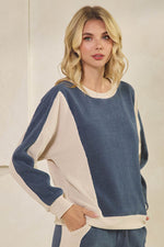 Duo Tone Relaxed Fit Corduroy Pullover Top