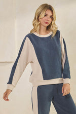 Duo Tone Relaxed Fit Corduroy Pullover Top