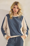 Duo Tone Relaxed Fit Corduroy Pullover Top