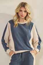 Duo Tone Relaxed Fit Corduroy Pullover Top