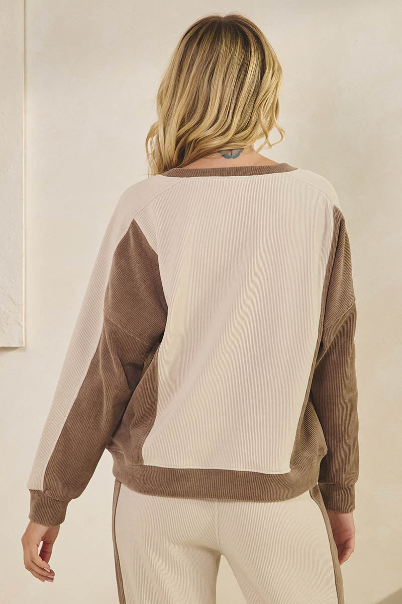 Duo Tone Relaxed Fit Corduroy Pullover Top