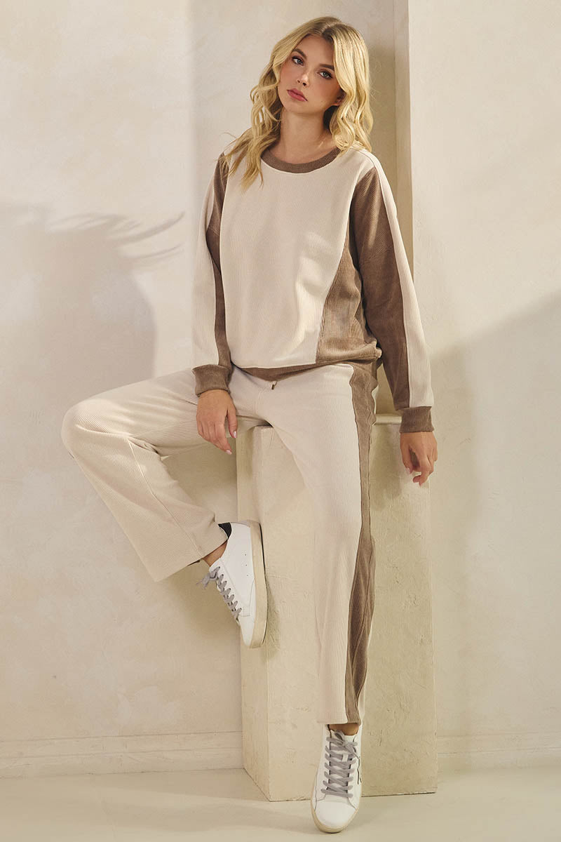 Plus Size Duo Tone Corduroy Pullover & Pant Set