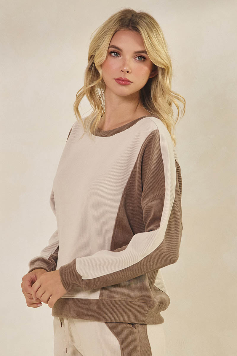 Duo Tone Relaxed Fit Corduroy Pullover Top