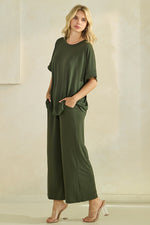 Effortless Chic Relaxed Drape Oversized Top & Wide Leg Cropped Pants Set