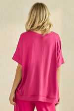 Women’s Effortless Chic Relaxed Drape Ultra Soft Short Sleeved Crew Neck Top, Pink