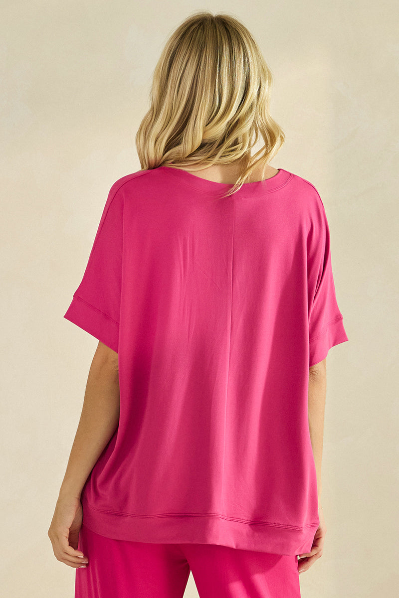 Women’s Effortless Chic Relaxed Drape Ultra Soft Short Sleeved Crew Neck Top, Pink