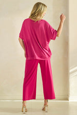 Effortless Chic Relaxed Drape Oversized Top & Wide Leg Cropped Pants Set