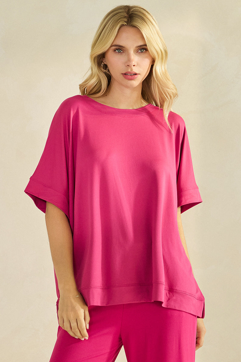 Women’s Effortless Chic Relaxed Drape Ultra Soft Short Sleeved Crew Neck Top