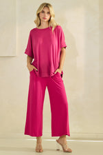 Effortless Chic Relaxed Drape Oversized Top & Wide Leg Cropped Pants Set