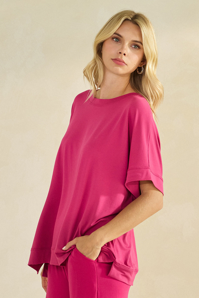 Women’s Effortless Chic Relaxed Drape Ultra Soft Short Sleeved Crew Neck Top