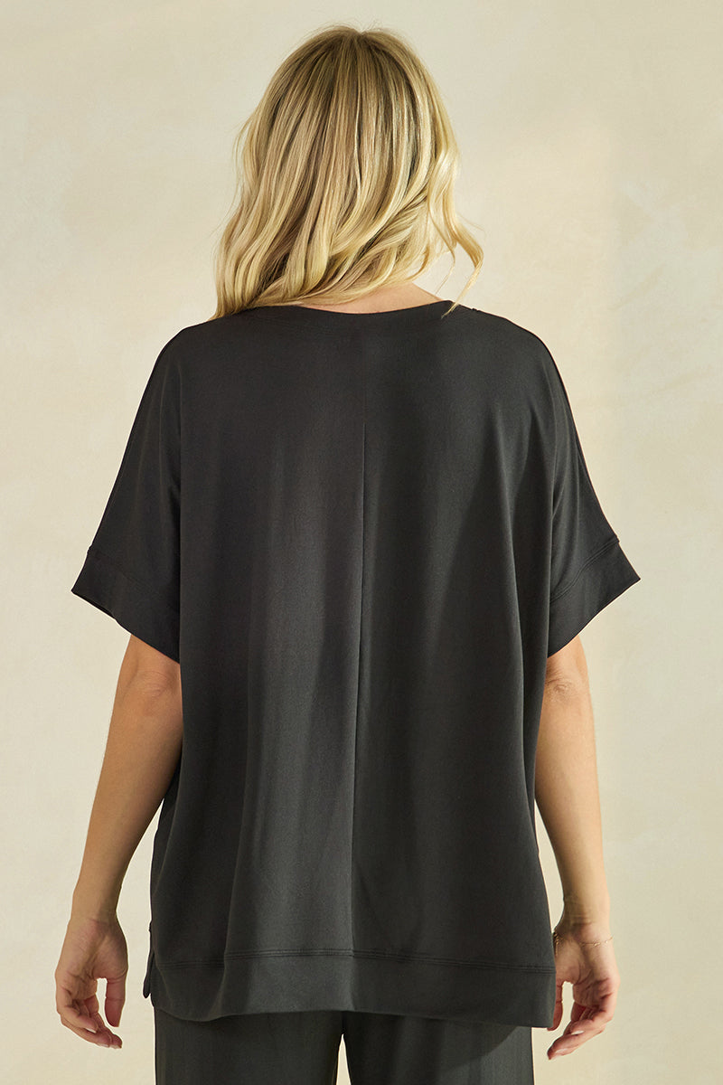 Women’s Effortless Chic Relaxed Drape Ultra Soft Short Sleeved Crew Neck Top