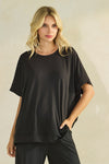 Women’s Effortless Chic Relaxed Drape Ultra Soft Short Sleeved Crew Neck Top