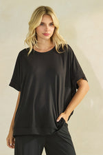 Women’s Effortless Chic Relaxed Drape Ultra Soft Short Sleeved Crew Neck Top