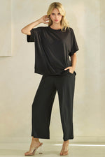 Effortless Chic Relaxed Drape Oversized Top & Wide Leg Cropped Pants Set