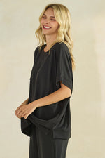 Women’s Effortless Chic Relaxed Drape Ultra Soft Short Sleeved Crew Neck Top