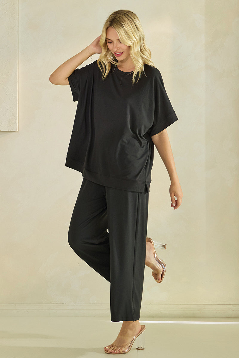 Effortless Chic Relaxed Drape Oversized Top & Wide Leg Cropped Pants Set