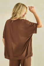 Women’s Effortless Chic Relaxed Drape Ultra Soft Short Sleeved Crew Neck Top, Brown