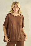 Women’s Effortless Chic Relaxed Drape Ultra Soft Short Sleeved Crew Neck Top