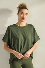 Women’s Effortless Chic Relaxed Drape Ultra Soft Short Sleeved Crew Neck Top