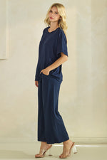 Effortless Chic Relaxed Drape Oversized Top & Wide Leg Cropped Pants Set
