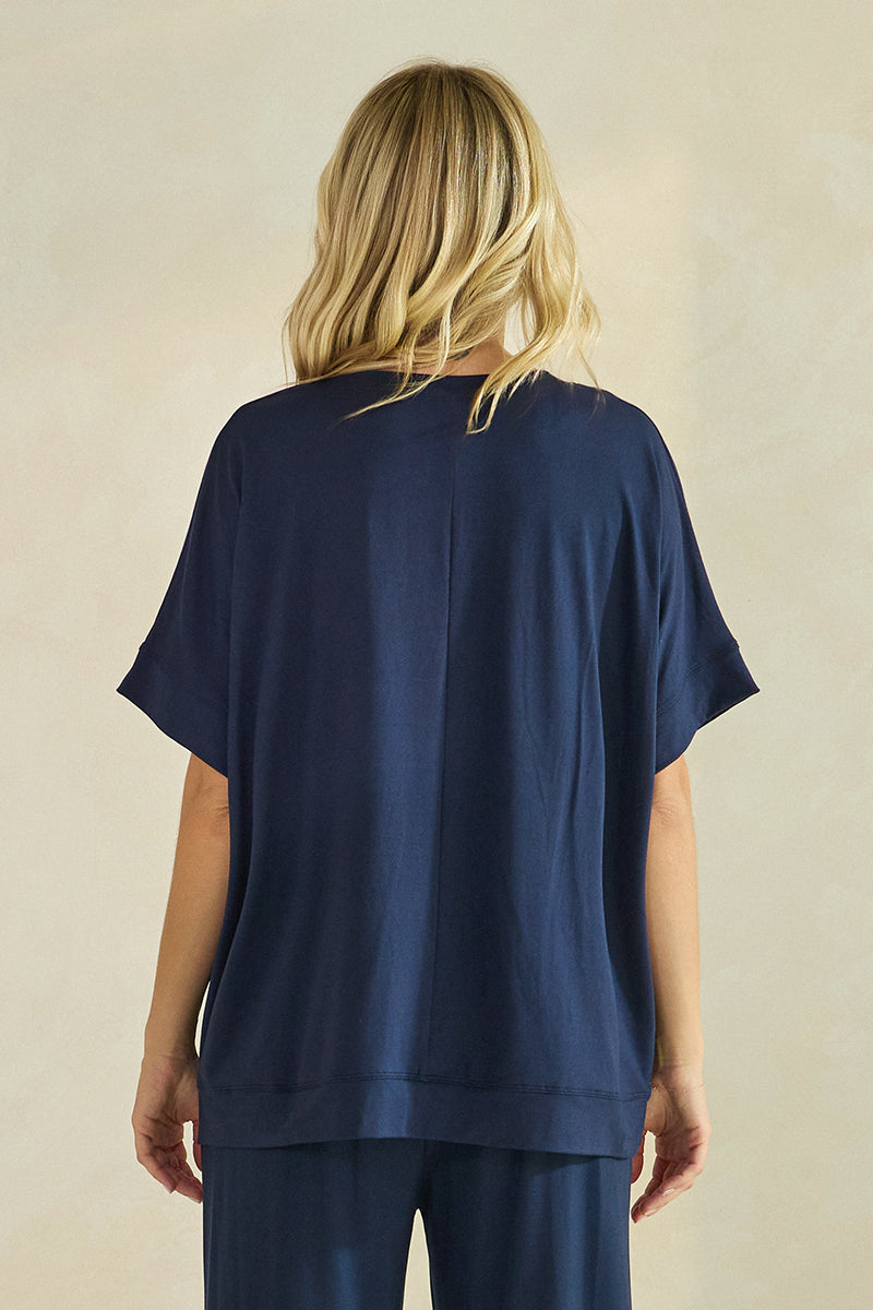 Women’s Effortless Chic Relaxed Drape Ultra Soft Short Sleeved Crew Neck Top