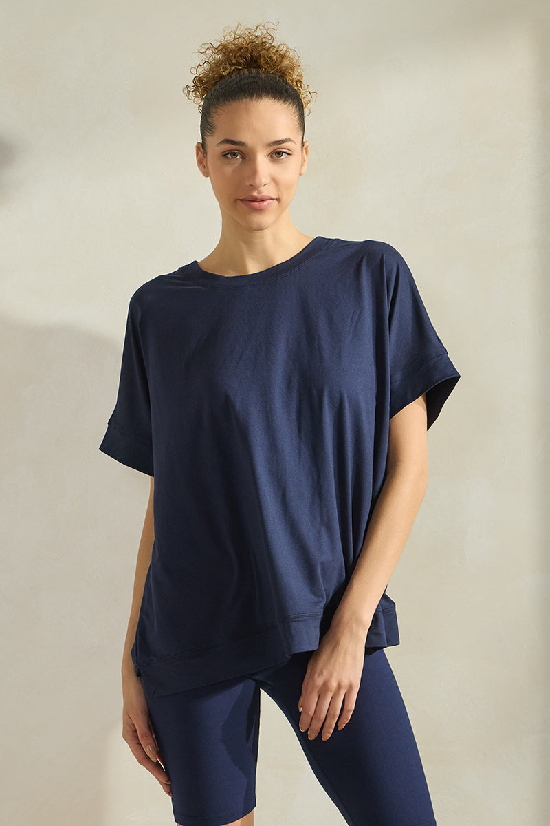 Women’s Effortless Chic Relaxed Drape Ultra Soft Short Sleeved Crew Neck Top